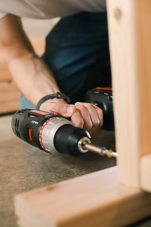 Furniture assembly with power drill